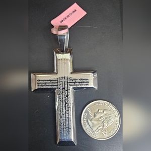 NEW Stainless Steel Solid Cross W/ The Lord's Prayer In Spanish
